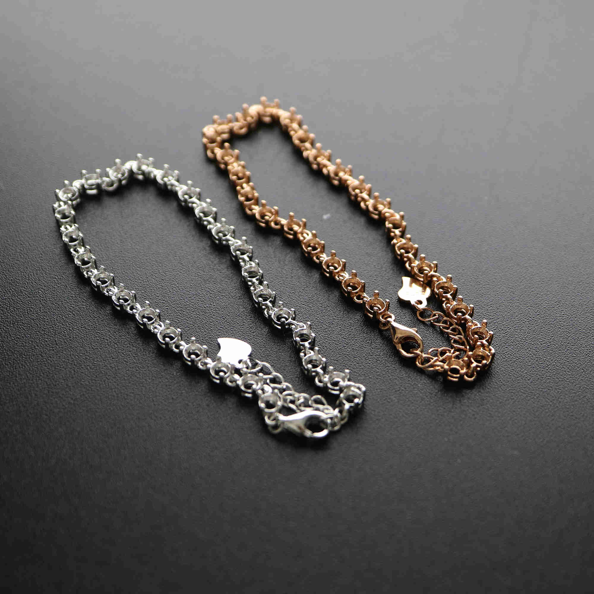 1Pcs 3MM Round Bezel Tennis Chain Mounting 27 Gemstones Cz Stone Solid 925 Sterling Silver Prong Bracelet Settings 1900214 - Click Image to Close